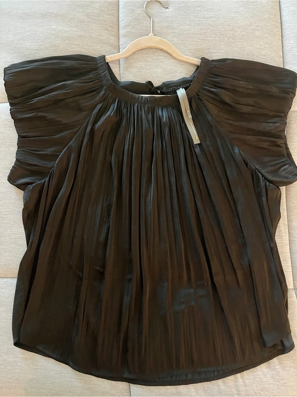 Anthropologie Pleated Short Sleeve Blouse - Black